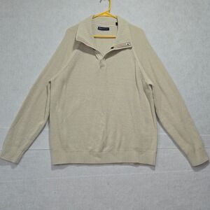 Tommy Bahama Mens Tan Quarter Zip Knit Sweater Size L G ptp: 24"